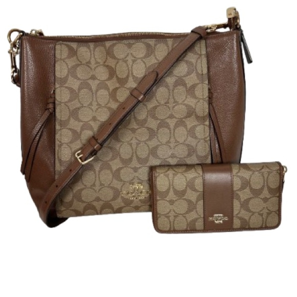 COACH Brown Signature Canvas Crossbody with Matching Wallet - Picture 1 of 9